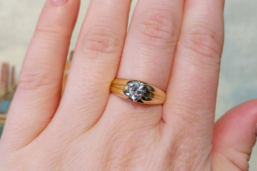 Vintage 14 carat gold brilliant cut diamond ring-gents rings-The Antique Ring Shop