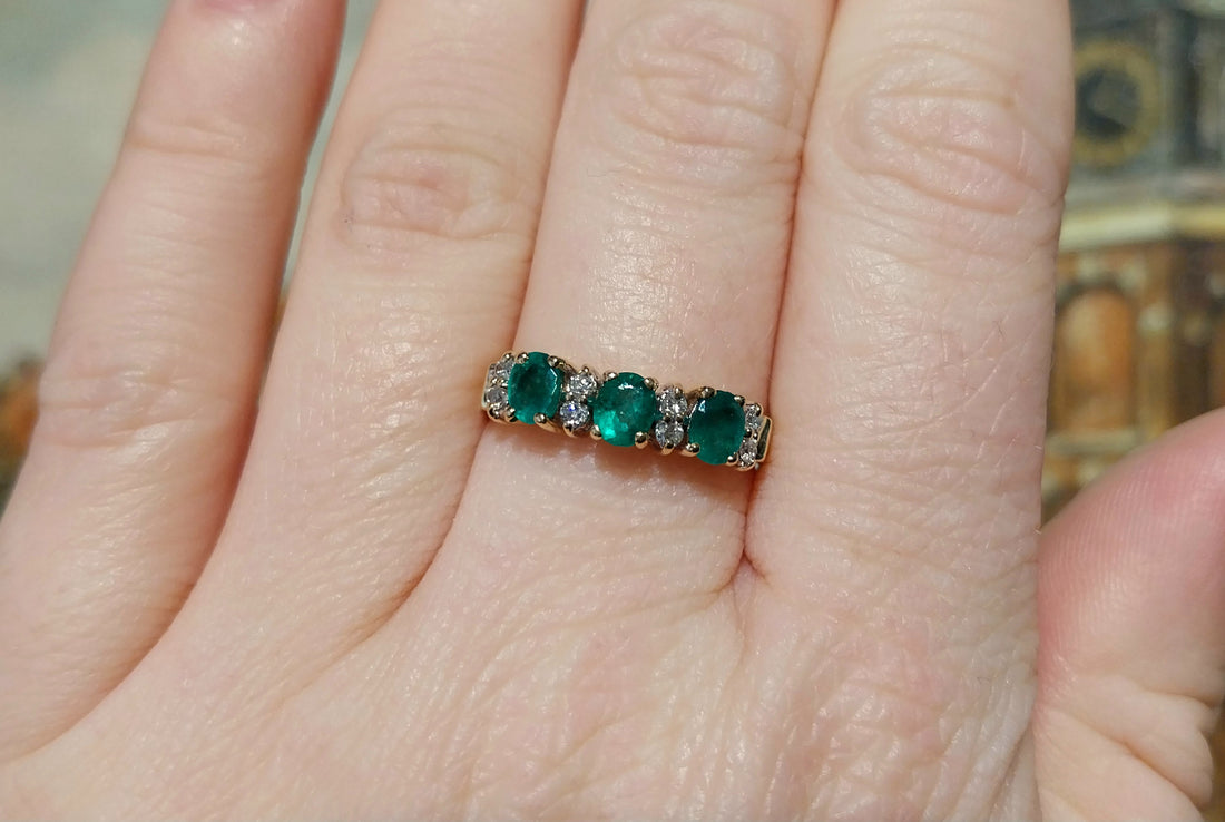 Emerald and diamond ring in 18 carat gold-Vintage Rings-The Antique Ring Shop