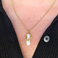 Baroque pearl and diamond pendant in 14 carat gold-Pendants-The Antique Ring Shop