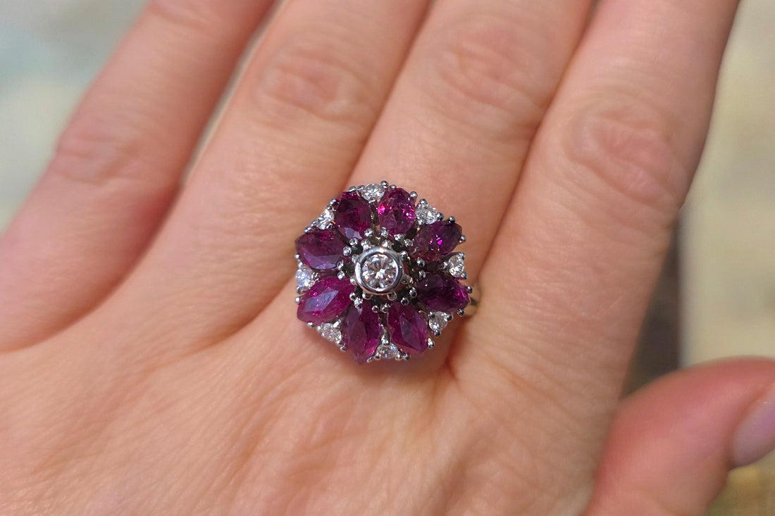 White gold ruby and diamond ring