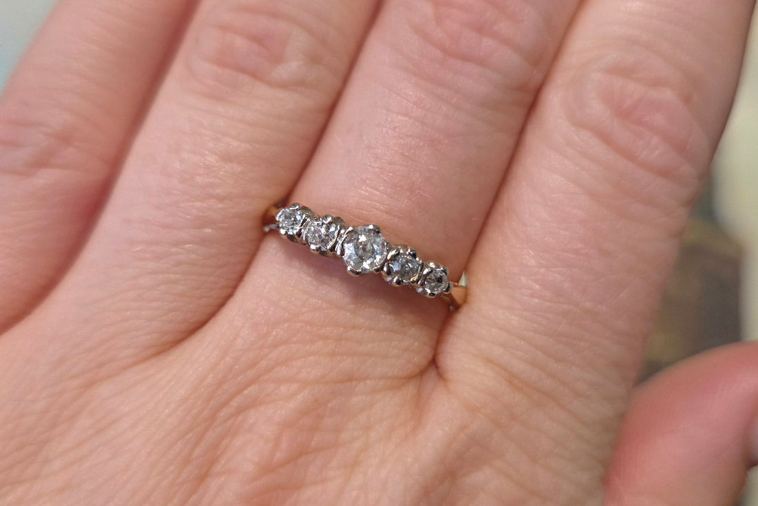 Vintage five stone old cut diamond ring