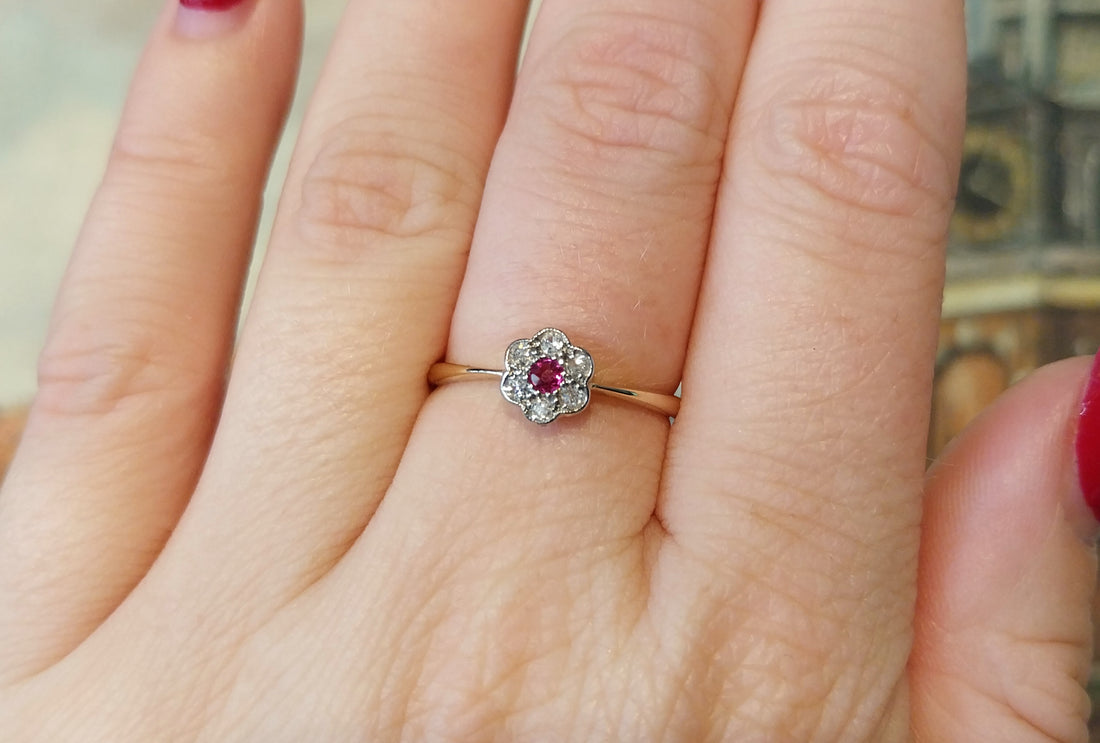 Edwardian old cut diamond and ruby ring in 18 carat gold-The Antique Ring Shop