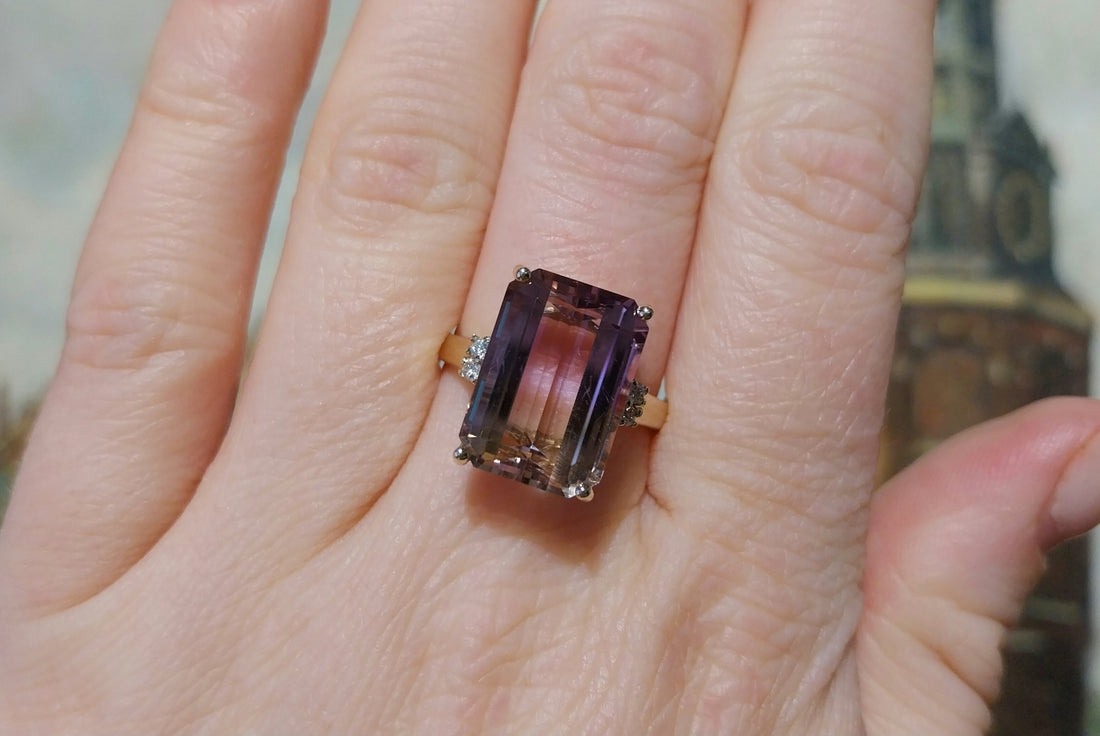 Amatrine and diamond ring-Vintage Rings-The Antique Ring Shop