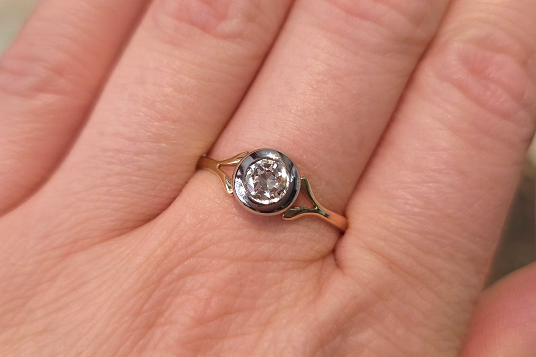 Old cut diamond solitaire ring in 18 carat gold-engagement rings-The Antique Ring Shop
