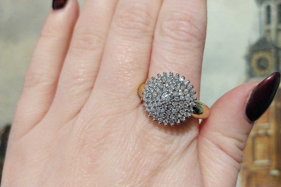 Diamond cluster ring in 14 carat gold-engagement rings-The Antique Ring Shop