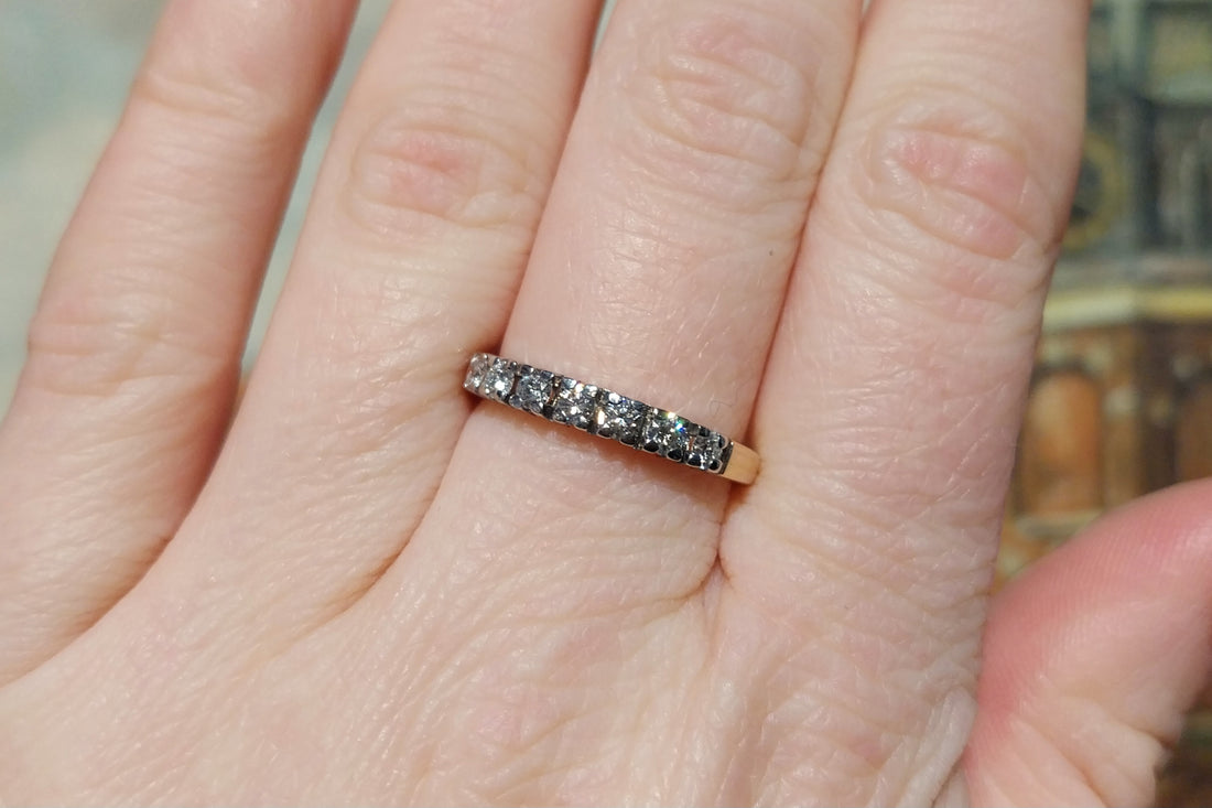 Seven stone diamond ring in 14 carat gold-Vintage Rings-The Antique Ring Shop