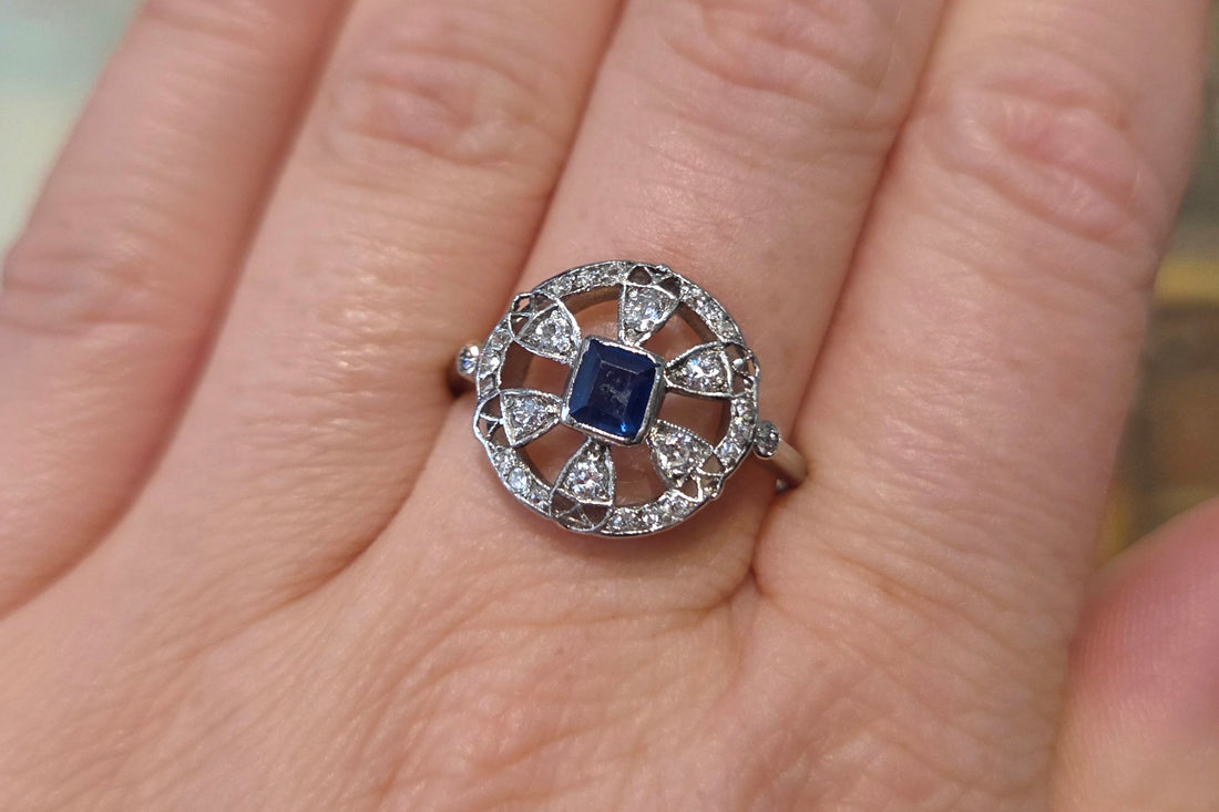 Platinum Art Deco sapphire and diamond ring-Vintage rings-The Antique Ring Shop