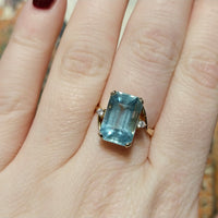 Aquamarine and diamond ring in 14 carat gold-Vintage Rings-The Antique Ring Shop