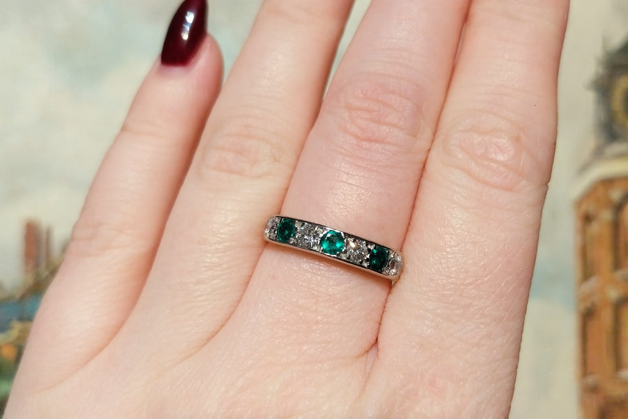 Vintage emerald and diamond ring-Vintage Rings-The Antique Ring Shop