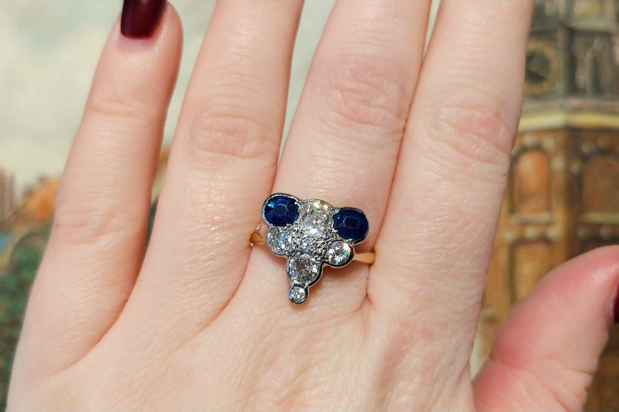 Edwardian 18 carat gold sapphire and old cut diamond ring-Antique rings-The Antique Ring Shop