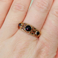 Garnet filigree ring in 14 carat gold-Vintage Rings-The Antique Ring Shop