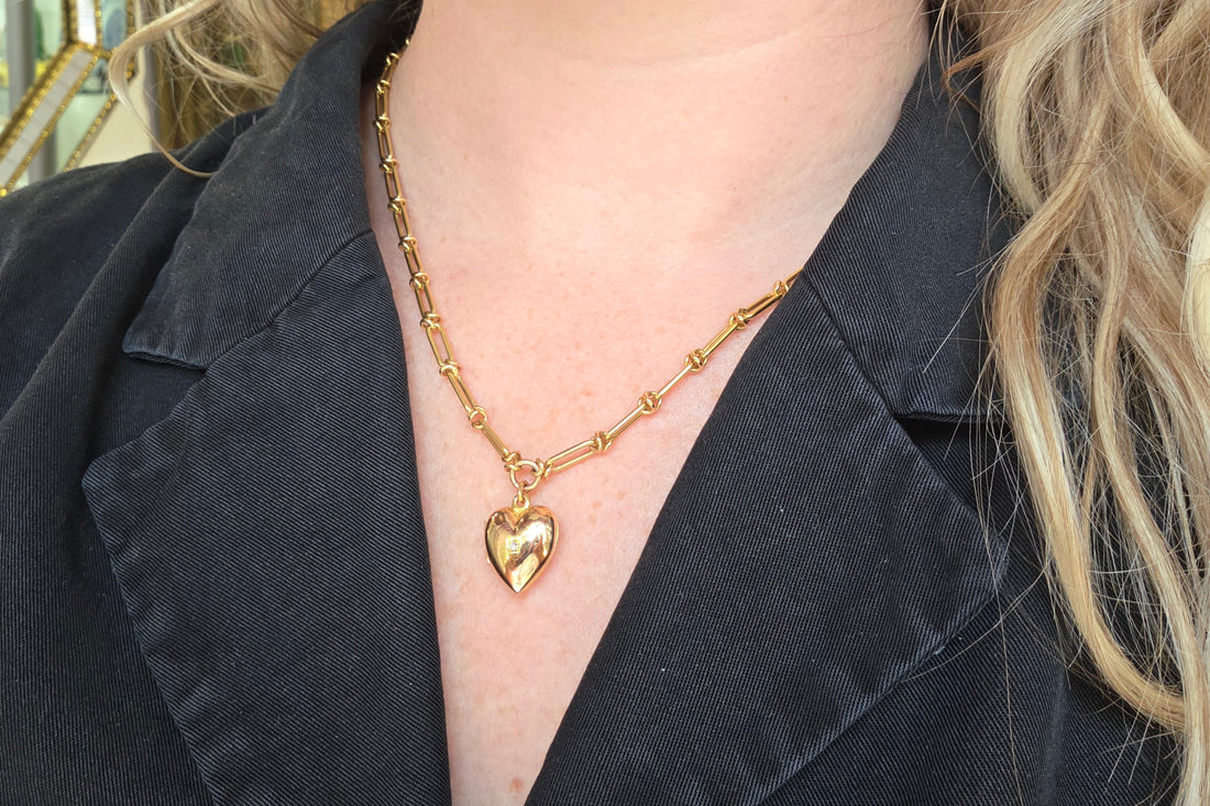 Victorian trombone necklace with locket-Necklaces-The Antique Ring Shop
