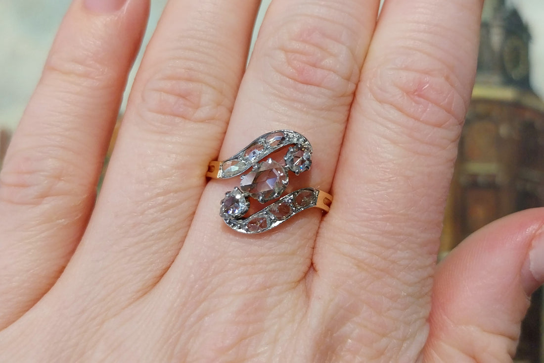 Antique rose diamond swirl ring