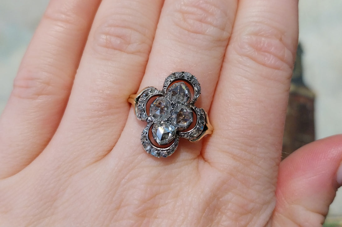 Rose diamond ring in silver and gold-Antique rings-The Antique Ring Shop
