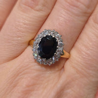 Vintage sapphire and diamond cluster ring-engagement rings-The Antique Ring Shop