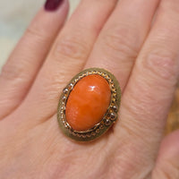 Cabochon angel skin ring in 14 carat gold