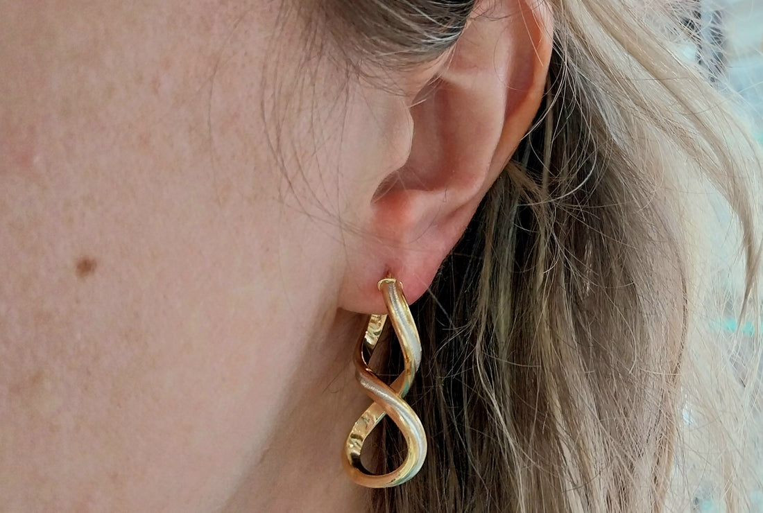 Spiral earrings in yellow and white gold-Earrings-The Antique Ring Shop