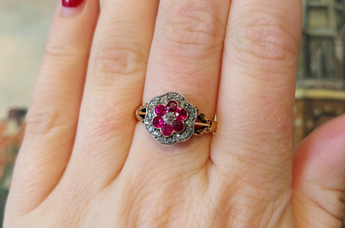 Edwardian old European cut diamond and ruby ring-The Antique Ring Shop