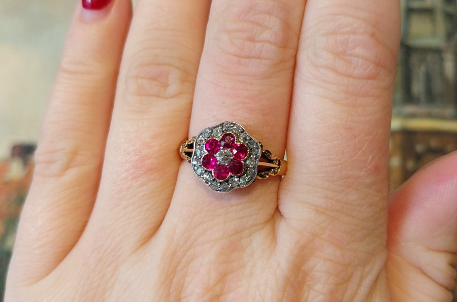 Edwardian old European cut diamond and ruby ring-The Antique Ring Shop