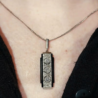 Art Deco white gold diamond and onyx pendant-Pendants-The Antique Ring Shop