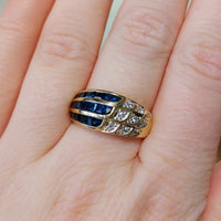 Carre sapphire and diamond ring in 18 carat gold