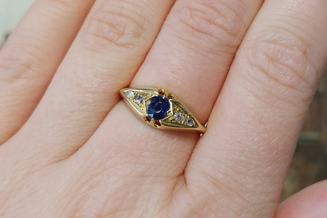 Antique sapphire and diamond ring from 1918-Antique rings-The Antique Ring Shop