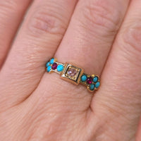 Victorian rose diamond, ruby and turquise ring from 1874-Antique rings-The Antique Ring Shop