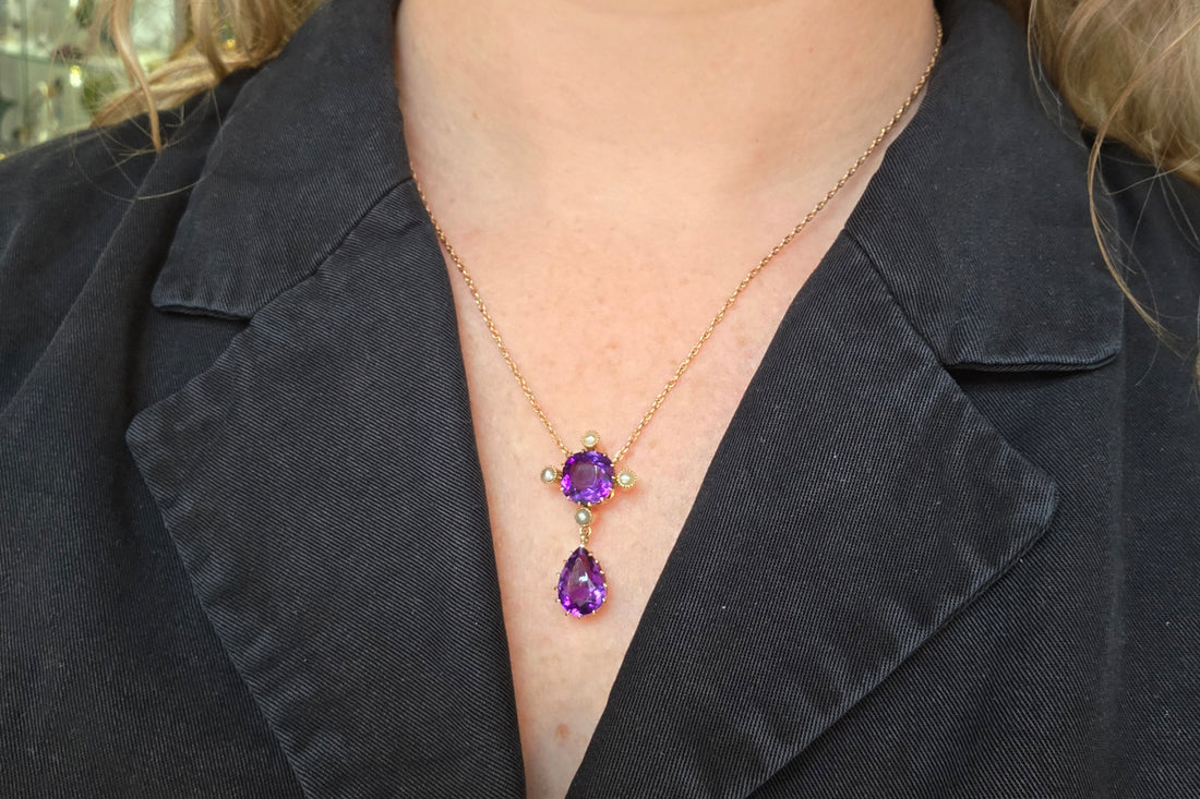 Victorian amethyst and pearl pendant-Pendants-The Antique Ring Shop