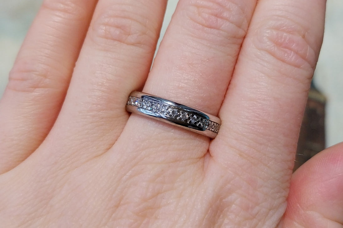 18 carat white gold eternity band with diamonds-wedding rings-The Antique Ring Shop