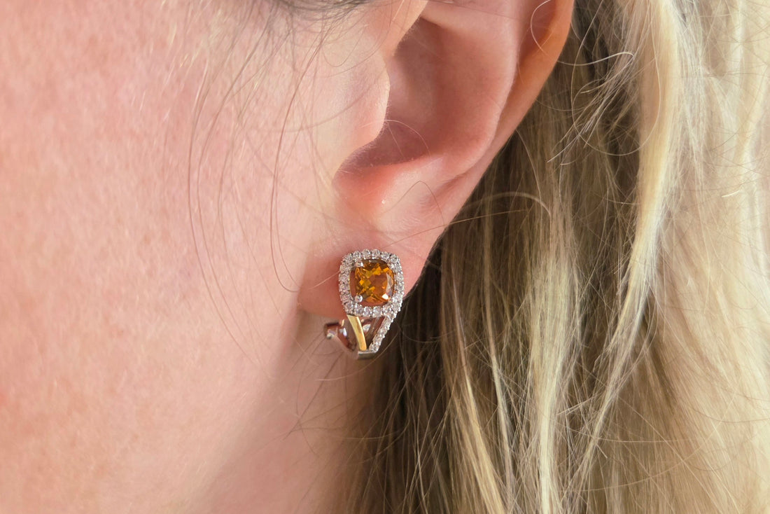 Citrine and diamond earrings-Earrings-The Antique Ring Shop