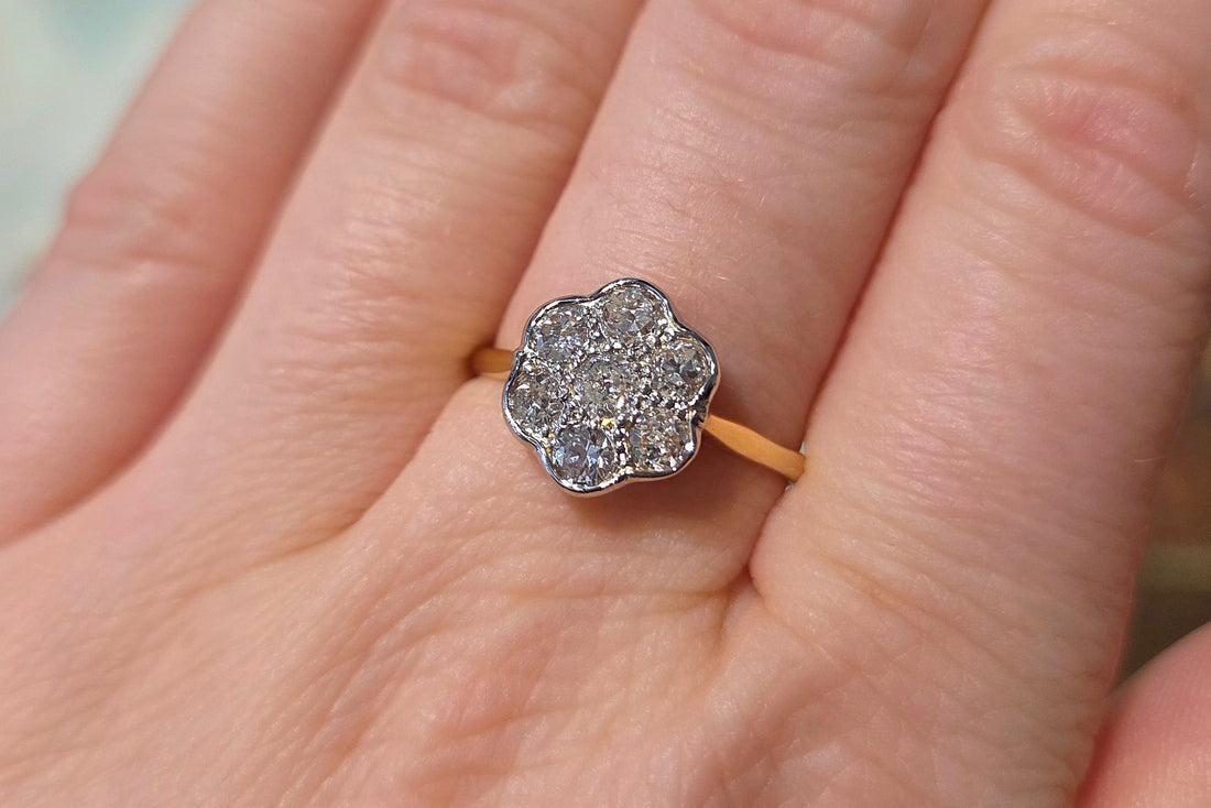 Edwardian old cut diamond cluster ring-Antique rings-The Antique Ring Shop