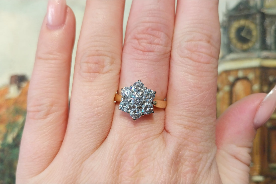Vintage diamond cluster ring in 18 carat gold-engagement rings-The Antique Ring Shop