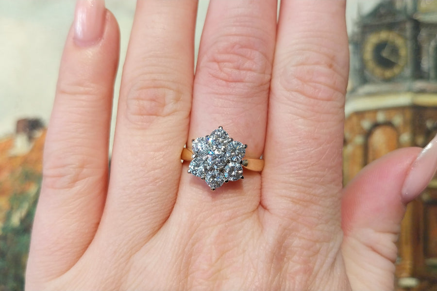 Vintage diamond cluster ring in 18 carat gold-engagement rings-The Antique Ring Shop