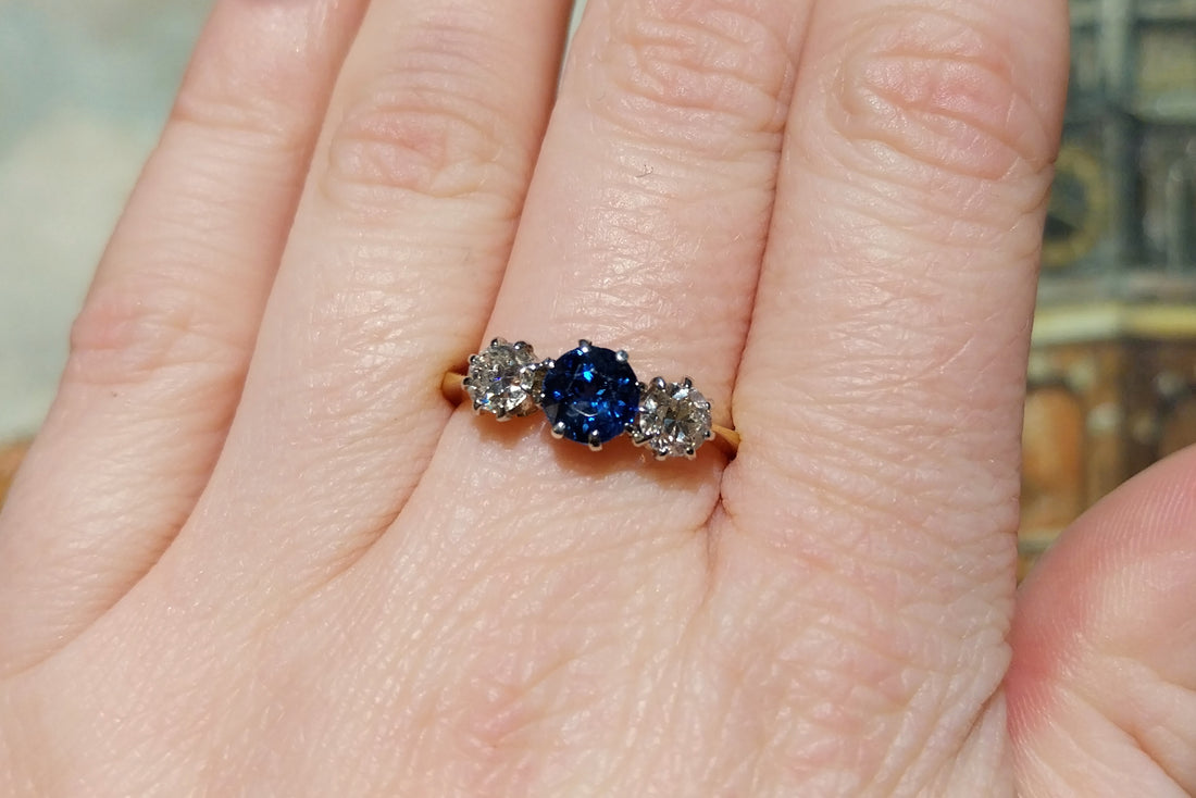 Vintage 18 carat gold sapphire and diamond ring-engagement rings-The Antique Ring Shop