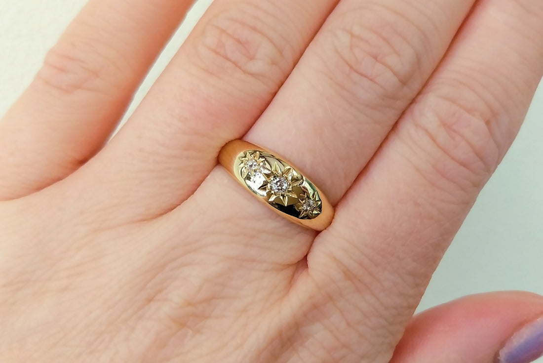 Edwardian old cut diamond gypsy ring from 1912-Antique rings-The Antique Ring Shop