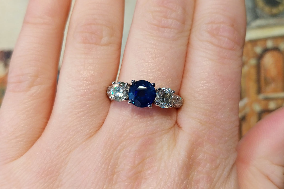 Sapphire and diamond ring in 18 carat white gold-engagement rings-The Antique Ring Shop