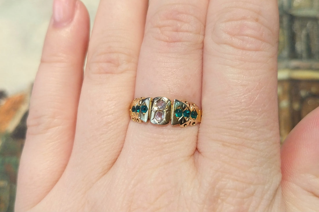 Victorian rose diamond and green paste ring from 1883-Antique rings-The Antique Ring Shop