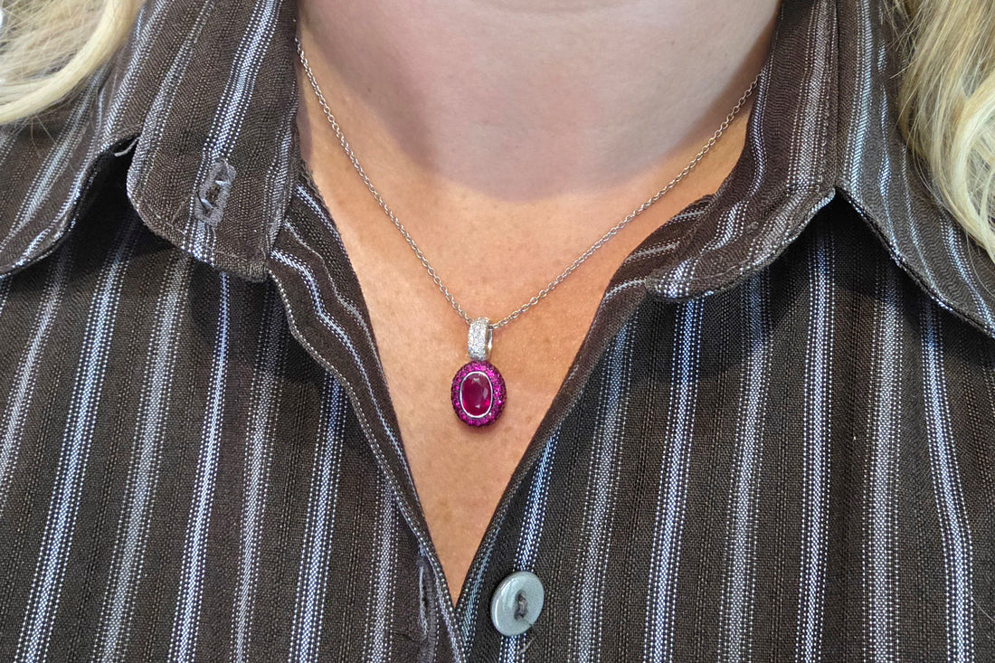 Ruby and diamond pendant in white gold