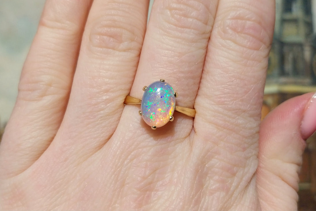 Cabochon opal ring in 18 carat gold-Vintage Rings-The Antique Ring Shop