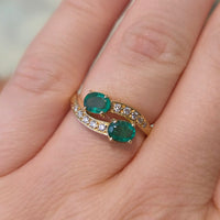 Vintage emerald and diamond crossover ring-Vintage Rings-The Antique Ring Shop