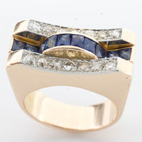 Art Deco style sapphire and diamond ring in rose gold.-Antique rings-The Antique Ring Shop, Amsterdam
