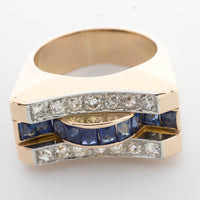 Art Deco style sapphire and diamond ring in rose gold.-Antique rings-The Antique Ring Shop, Amsterdam
