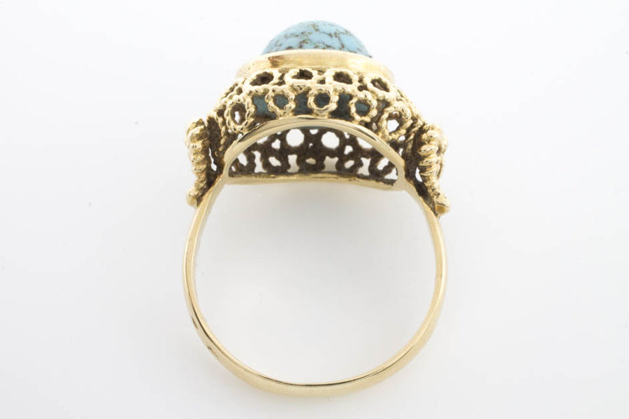 Cabochon turquoise ring in 14 carat yellow gold.-Vintage & retro rings-The Antique Ring Shop