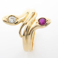 Ruby and diamond snake ring in 18 carat gold.-Antique rings-The Antique Ring Shop