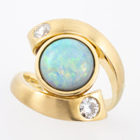 Opal and diamond ring in 14 carat matt gold-Vintage & retro rings-The Antique Ring Shop
