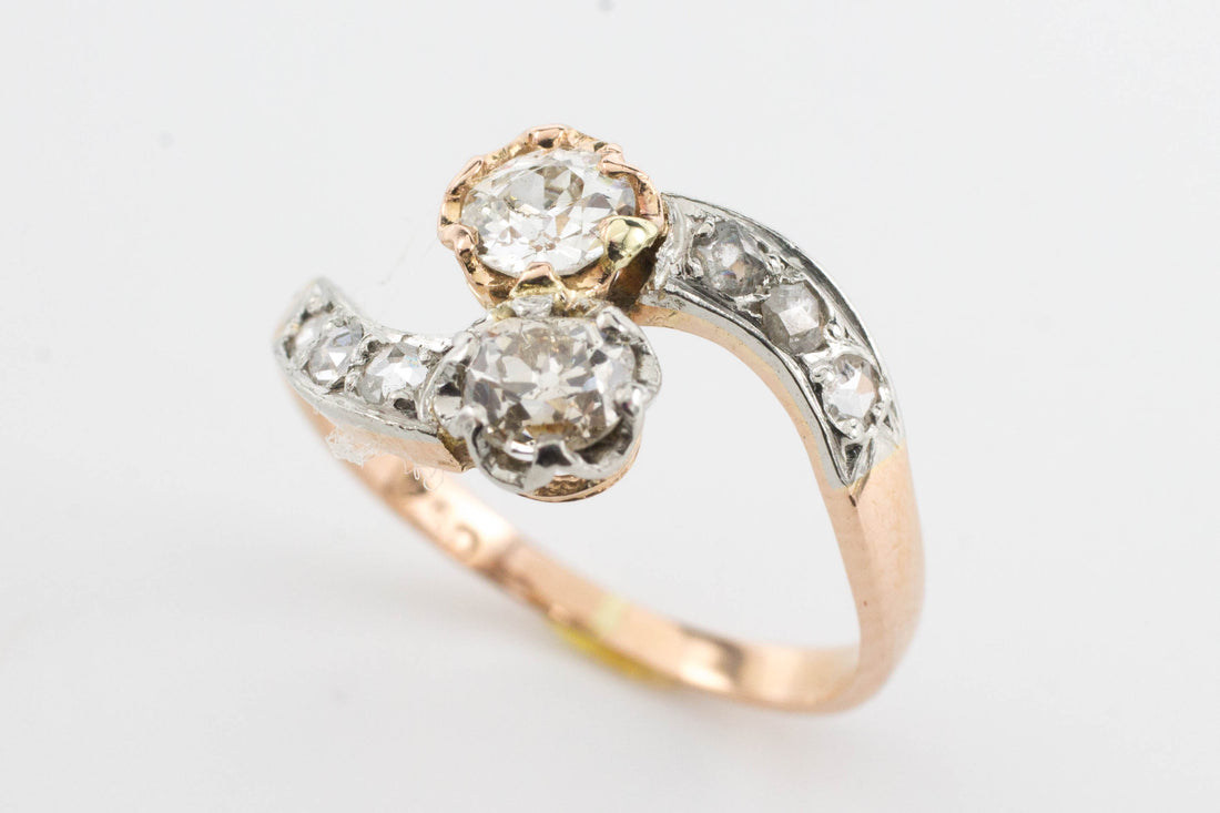 Diamond Toi et Moi ring in 18 carat gold-Antique rings-The Antique Ring Shop, Amsterdam