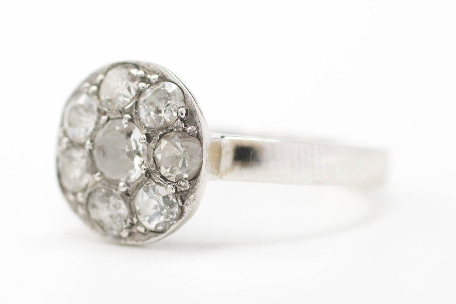14 Carat White Gold Cluster Ring with 1/2 & Old Cut Diamonds-Antique rings-The Antique Ring Shop, Amsterdam