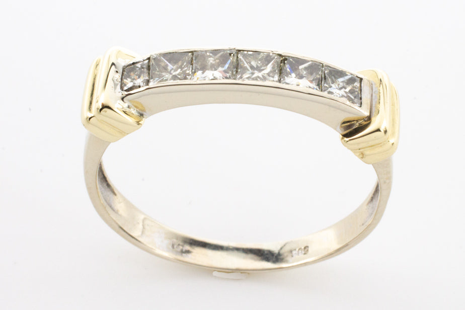 Princess cut diamond ring in white and yellow gold.-Vintage & retro rings-The Antique Ring Shop