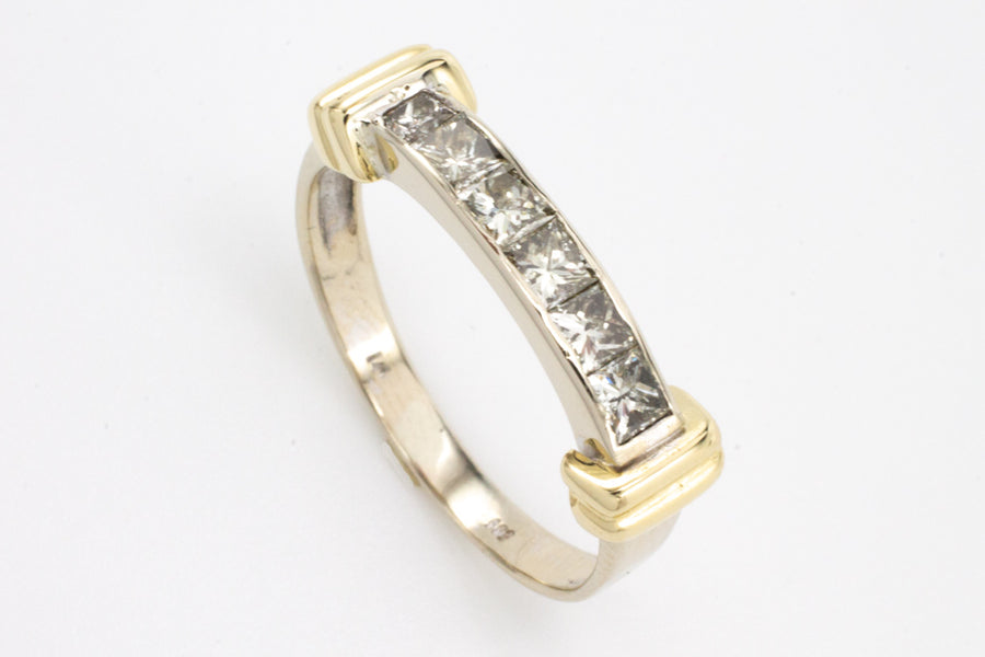 Princess cut diamond ring in white and yellow gold.-Vintage & retro rings-The Antique Ring Shop