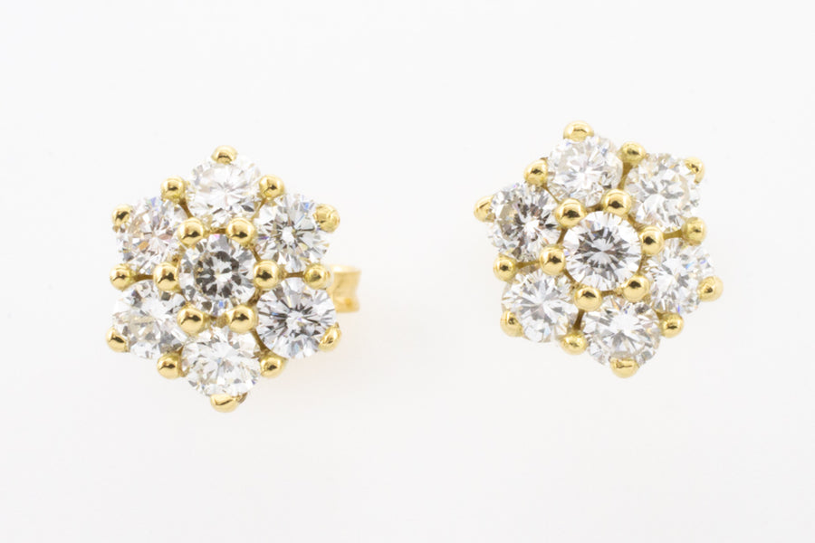 Diamond cluster ear studs in 14 carat gold.-Earrings-The Antique Ring Shop